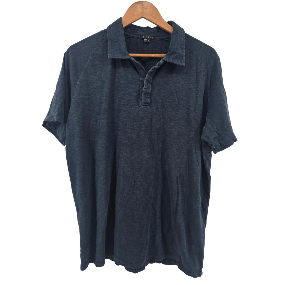 Theory Polo Shirt Mens XL Navy Blue Slub Knit Cotton Raglan B0394525